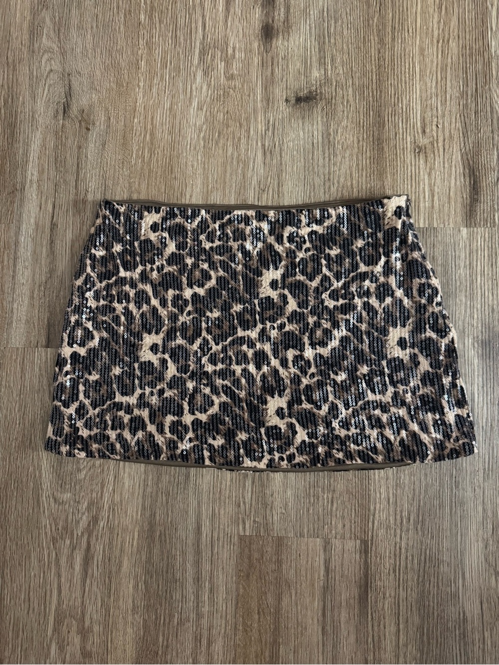 SHEIN Leopard Print Ribbed Mini Skirt in Tan and Black